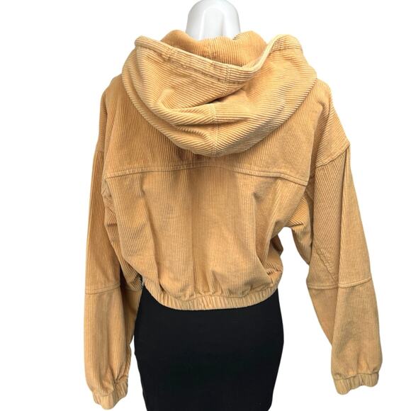 Urban Outfitters BDG Tan Corduroy Zip Up Hooded Hoodie Crop Bomber Coat Jacket M - Picture 2 of 5
